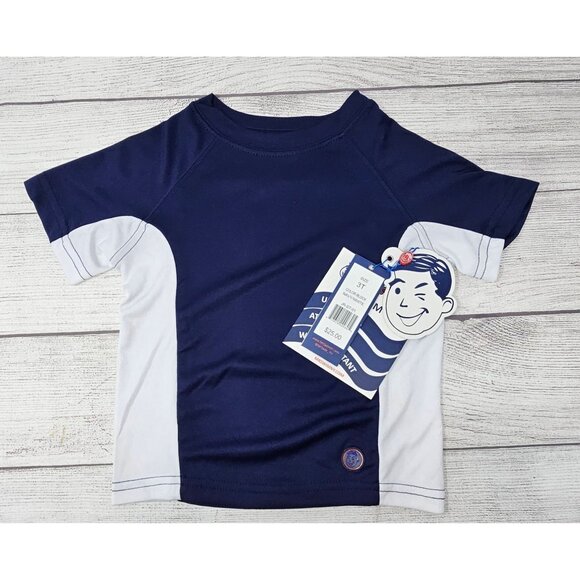 NWT Jr. Swim Color Block Swim Tee Navy/White UPF‎ 50+ Quick Dry 3T - Picture 1 of 8